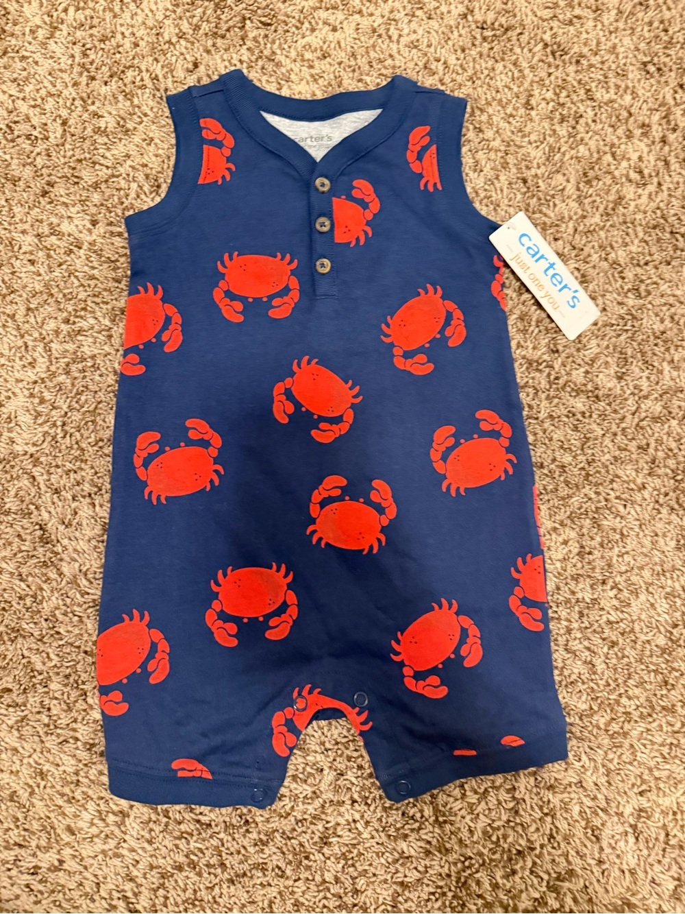 Carter's Navy Blue Sleeveless Romper with Red Crab Print